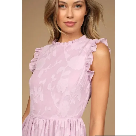 Lulus True As Can Be Lavender Burnout Floral Ruffled Mini Dress - Picture 4 of 16